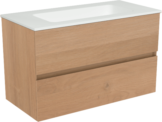 Storke Edge meuble salle de bains suspendu 80 x 40 cm chêne brut avec Mata plan simple en solid surface blanc mat