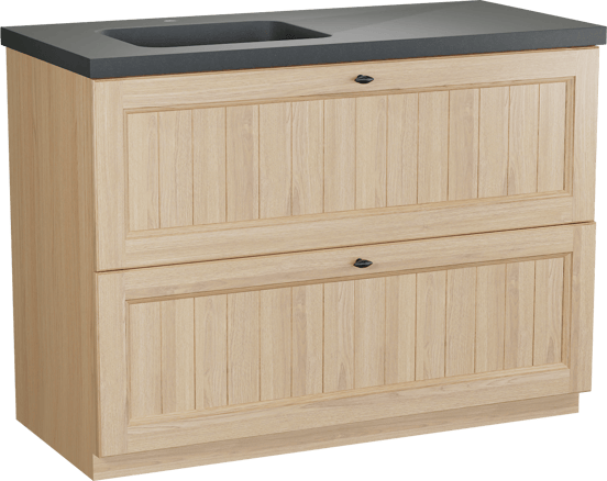 Balmani Lemon meuble salle de bains à poser 120 x 55 cm, plaqué chêne naturel avec Napoli plan vasque asymétrique à gauche en granit noir