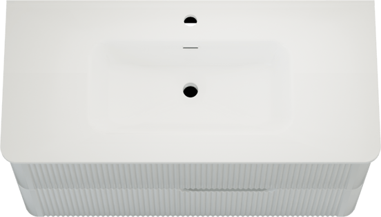 Linie Curvo zwevend badkamermeubel 100 x 46 cm glanzend wit met Baro Curvo enkele wastafel in porcelein glanzend wit, Verticale symmetrische ronde ribbel