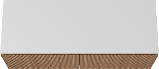 Balmani Eclips hängendes Möbelstück Set: 150 x 55 cm, Teak, mit Eclips Einzel- oder Doppel Waschtischplatte Solid Surface Weiβ matt, Vertikale symmetrische gerade Rippe