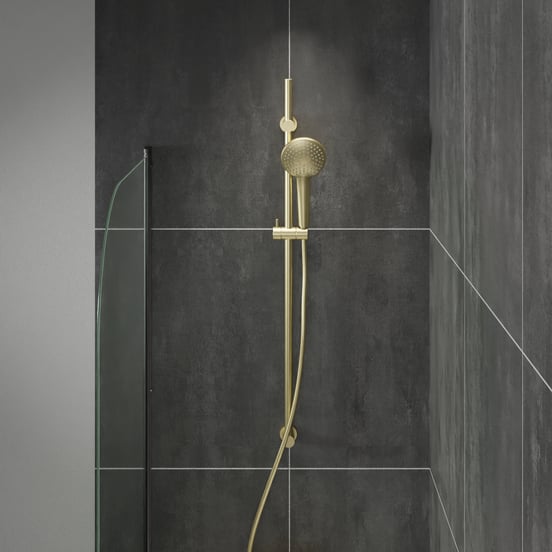 Blaufoss Round barre de douche 100 cm avec pommeau de douche 12 cm 3 fonctions jet Brushed Champagne Gold