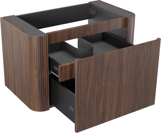 Storke Soft zwevende wastafelonderkast 80 x 46 cm Notenhout 2 lades vert. sym. Groef