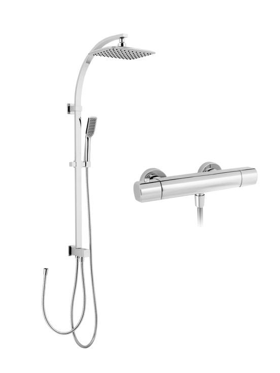 Blaufoss Boris Duschsystem: Wandmontage, inkl. Thermostat-Duscharmatur, Chrom glänzend