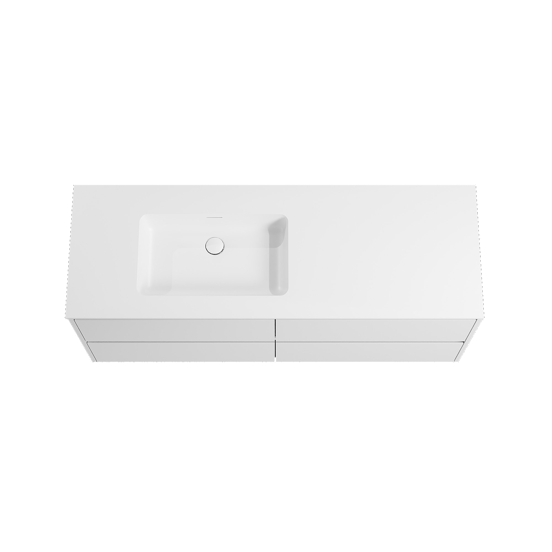 Storke Seda zwevend badkamermeubel 150 x 52 cm mat wit met Mata asymmetrisch linkse wastafel in solid surface mat wit