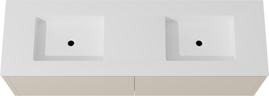 Balmani Eclips meuble salle de bains suspendu 180 x 55 cm Sandbeige avec Tablo Stretto double vasque en Solid Surface blanc mat