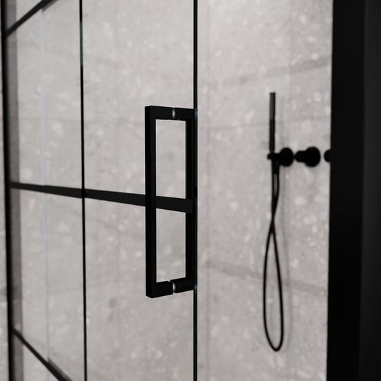 Balmani Senses Design douchecabine met linkse schuifdeur en vaste zijwand, 120 x 90 cm, Lined, Mat zwart profielen