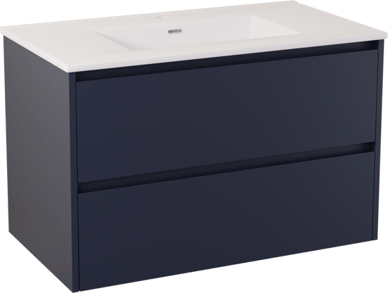 Storke Seda zwevend badkamermeubel 95 x 52 cm nachtblauw met Kera dubbele wastafel in porselein glanzend wit, inclusief crepine