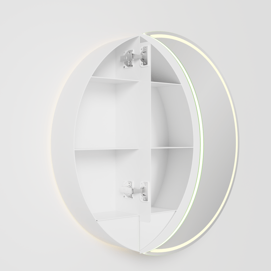 Balmani Mara Spiegelschrank Rund Ø 70 cm Weiβ matt, mit Spiegelbeleuchtung und Anti-Beschlag Spiegelheizung
