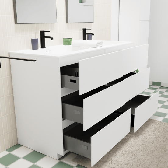 Storke Edge staand badmeubel 130 x 52 cm mat wit met Mata dubbele wastafel in solid surface mat wit