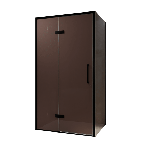 Balmani Senses Design douchecabine met linkse draaideur en vaste zijwand, 100 x 100 cm, Brons, Zwarte profielen