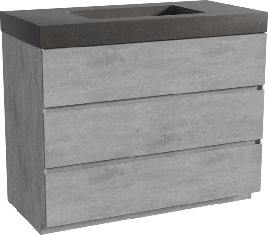 Storke Edge staand badmeubel 105 x 52 cm beton donkergrijs met Scuro High enkele wastafel in kwarts mat zwart