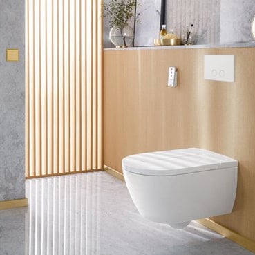 Villeroy & Boch ViClean-I100 WC douche blanc brillant sans rebord avec Geberit Sigma réservoir de chasse encastré UP320 avec cadre Burda et plaque de commande