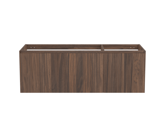 Balmani Fila hängender Waschbeckenunterschrank: 135 x 55 cm, asymmetrisch links, Nussbaum, Furnierholz, 4 Schubladen