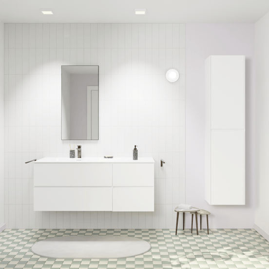 Storke Edge meuble salle de bains suspendu 130 x 52 cm blanc mat avec Mata plan vasque asymétrique à gauche en solid surface blanc mat