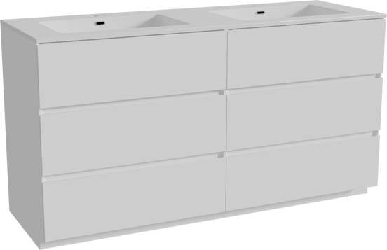 Storke Edge staand badmeubel 150 x 52 cm mat wit met Diva dubbele wastafel in composietmarmer hoogglans wit