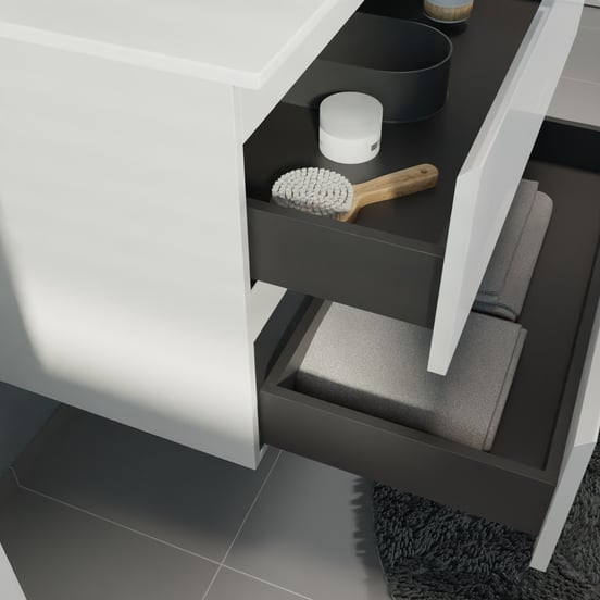 Linie Lado zwevend badmeubel 70 x 46 cm hoogglans wit met Baro enkele wastafel in porselein mat wit