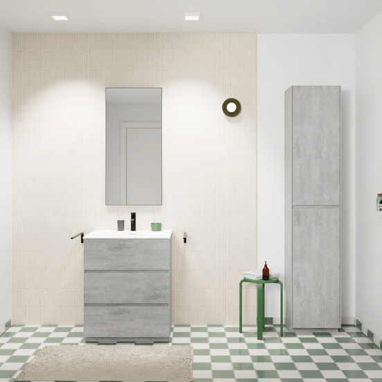 Storke Edge staand badmeubel 65 x 52 cm beton donkergrijs met Mata enkele wastafel in solid surface mat wit