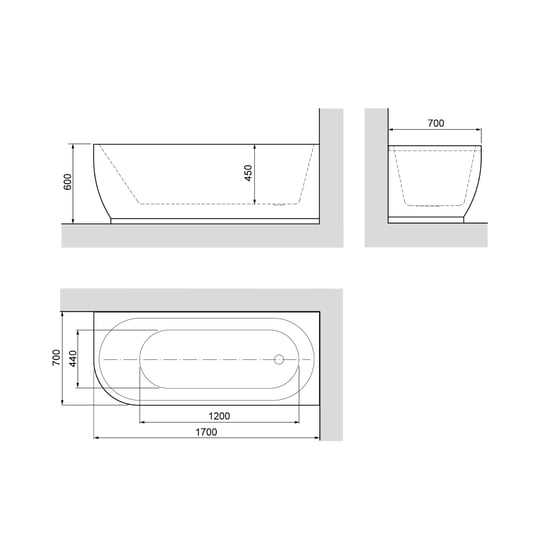 Linie Paulo baignoire d'angle droite simple 170 x 70 cm acrylique Blanc Brillant