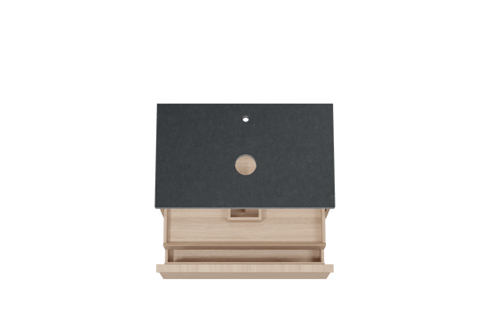 Balmani Forma meuble salle de bains suspendu 90 x 55 cm chêne naturel avec Rock tablette simple en granit noir, Nervure gauche symétrique horizontale