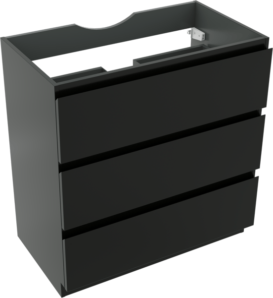 Linie Lado stehender Waschbeckenunterschrank: 80 x 46 cm, Schwarz Matt, 3 Schubladen