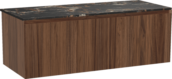 Balmani Idra zwevend badmeubel 135 x 55 cm notenhout met Stretto enkel of dubbel wastafelblad in marmer portoro gold