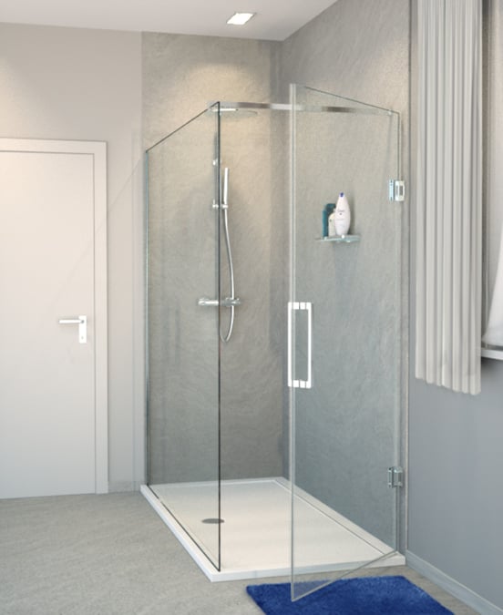 Balmani Modular douche de plain-pied avec porte 180 x 200 cm verre transparent profil chrome brillant