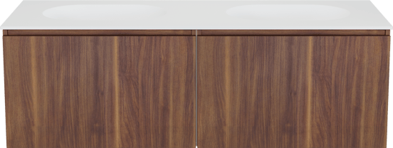 Balmani Sfera meuble salle de bains suspendu 150 x 55 cm noyer américain avec Tablo Oval double vasque en solid surface blanc mat