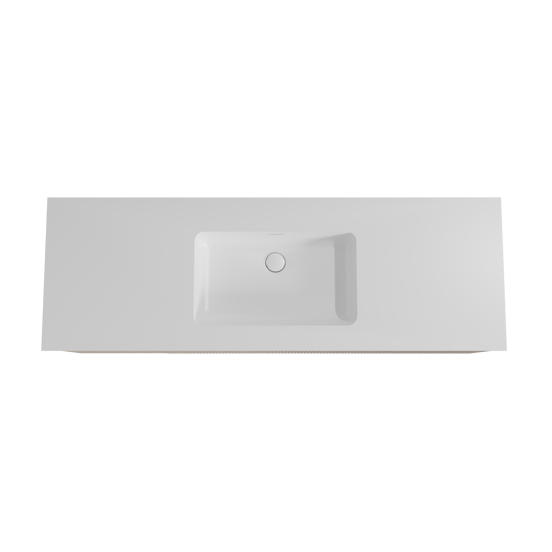 Storke Ribs zwevend badmeubel 155 x 52 cm ruw eiken met Mata enkele wastafel in solid surface mat wit, Verticale symmetrische rechte ribbel