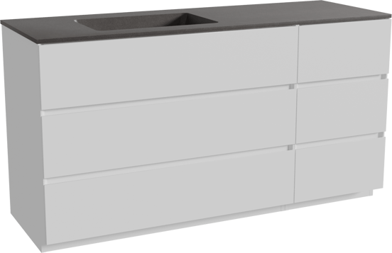 Storke Edge freistehendes Möbelstück Set: 150 x 52 cm, Weiß matt, mit Scuro Waschtisch links, Quarz Schwarz matt