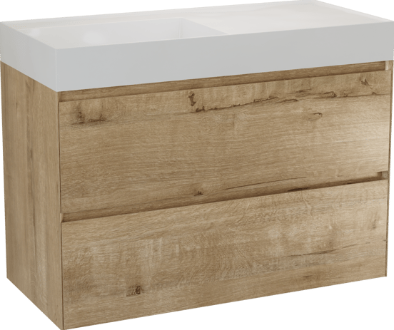 Balmani Mitra Compact meuble salle de bains suspendu 100 x 46 cm chêne brut avec Argila plan vasque asymétrique à gauche en marbre composite blanc brillant