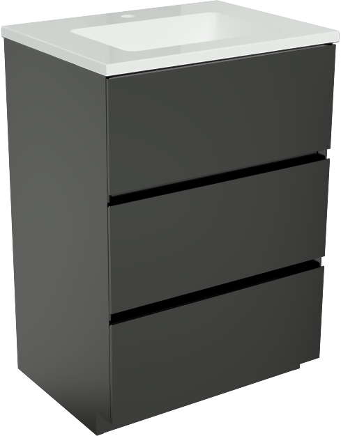 Storke Edge meuble salle de bains à poser 60 x 46 cm noir mat avec Diva plan simple en marbre composite blanc brillant