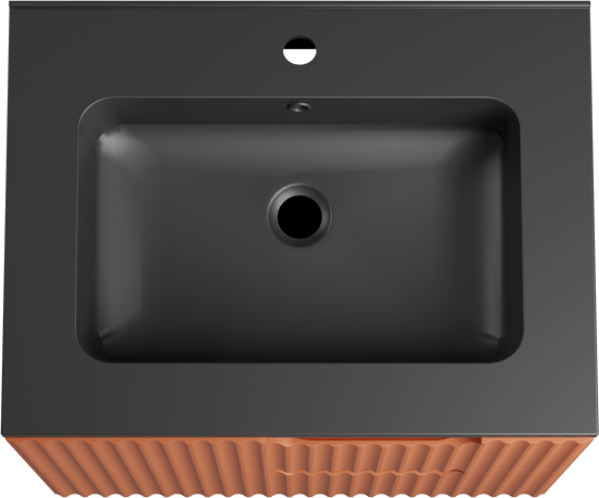 Linie Ribbo zwevend badmeubel 60 x 46 cm cotto met Vano enkele wastafel in composietmarmer mat zwart, Verticale symmetrische ronde ribbel