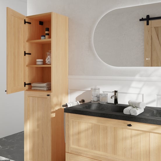 Balmani Lemon Badhochschrank: Stehend, Links, Naturbelassene Eiche Furnier, 45 x 35 x 195 cm