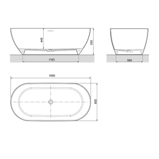 Luca Varess Monterosi ovaal vrijstaand bad 169 x 80 cm Solid Surface mat wit