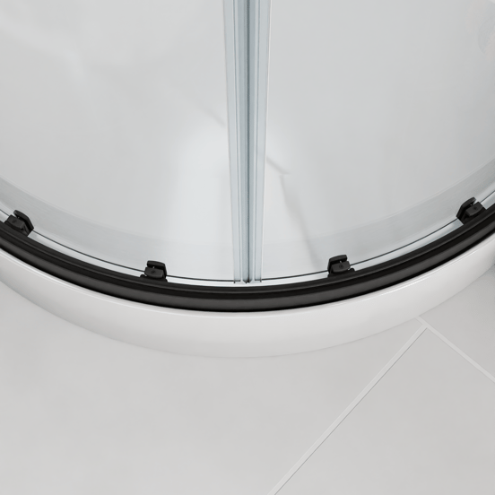 Luca Varess Talan kwartronde douchecabine met schuifdeuren 90 x 90 cm helder glas mat zwart profiel