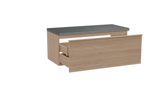 Balmani Forma meuble salle de bains suspendu 120 x 55 cm chêne naturel avec Rock tablette simple en granit noir, Nervure gauche symétrique horizontale