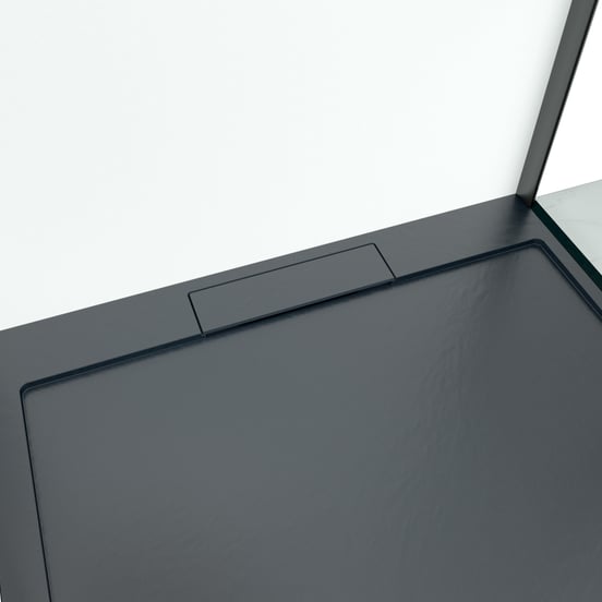 Balmani Indus douchebak 90 x 90 cm composietmarmer grafietgrijs leisteenstructuur