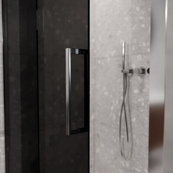 Balmani Senses Design douchehoek met linkse schuifdeur en vaste zijwand, 120 x 80 cm, Rookglas, Glanzend chroom profielen