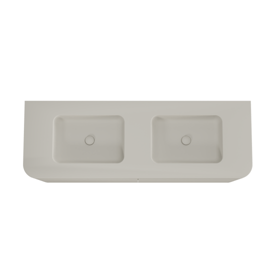 Balmani Moon hängendes Möbelstück Set: 160 x 55 cm, Seidengrau, mit Moon Doppelwaschtisch, Top Solid Seidengrau