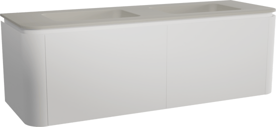 Balmani Moon zwevend badkamermeubel 160 x 55 cm mat wit met Moon dubbele wastafel in top solid zijdegrijs