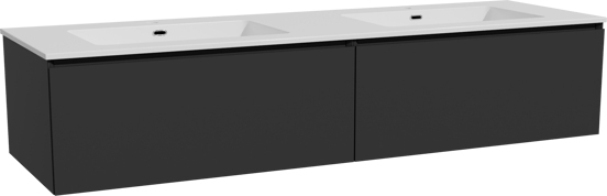 Storke Edge meuble salle de bains suspendu 170 x 52 cm noir mat avec Diva double vasque en marbre composite blanc brillant