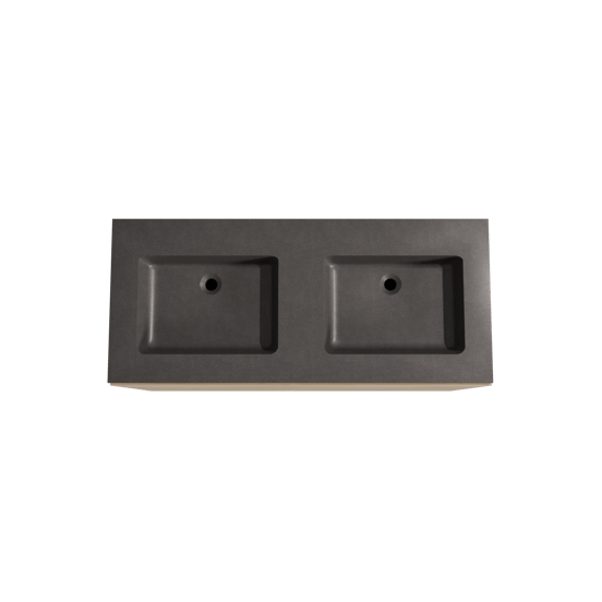 Storke Edge freistehendes Möbelstück Set: 120 x 52 cm, Rohe Eiche, mit Scuro Doppelwaschtisch, Quarz Schwarz matt