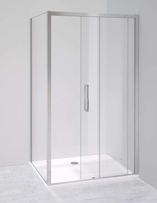 Luca Varess Senses douchecabine met schuifdeur en vaste zijwand 90 x 120 cm helder glas glans chroom profiel