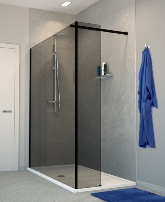 Balmani Modular Walk-In-Dusche mit fester Seitenwand 160 x 200 cm, Rauchglas , Profil schwarz matt
