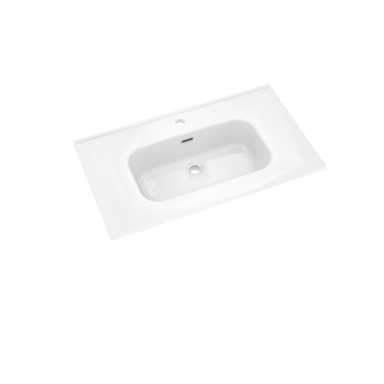 Linie Classo freistehendes Möbelstück Set: 80 x 46 cm, Graue Eiche, mit Baro Einzelwaschtisch, Porzellan Weiß glänzend