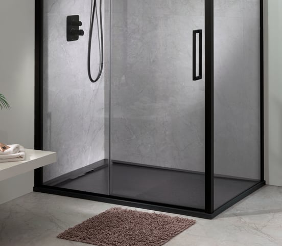 Balmani Indus douchebak 180 x 90 cm composietmarmer grafietgrijs leisteenstructuur