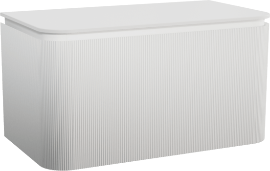 Balmani Moon zwevend badkamermeubel 100 x 55 cm mat wit met Moon enkel tablet in solid surface mat wit, Verticale symmetrische rechte ribbel