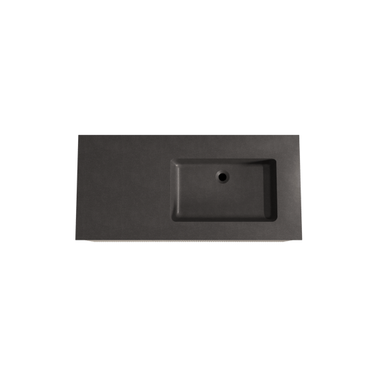 Storke Ribs zwevend badmeubel 110 x 52 cm ruw eiken met Scuro asymmetrisch rechtse wastafel in kwarts mat zwart, Verticale symmetrische rechte ribbel