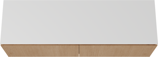 Balmani Eclips meuble salle de bains suspendu 180 x 55 cm Chêne naturelle avec Eclips tablette simple ou double vasque en Solid Surface blanc mat, Nervure droite symétrique verticale