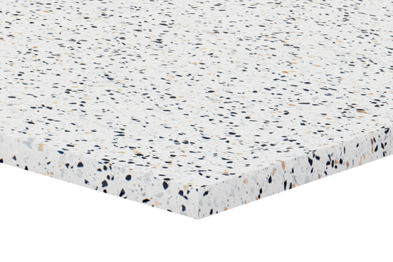 Storke Tavola enkel of dubbel wastafelblad mat wit/zwart terrazzo 150 x 52 cm